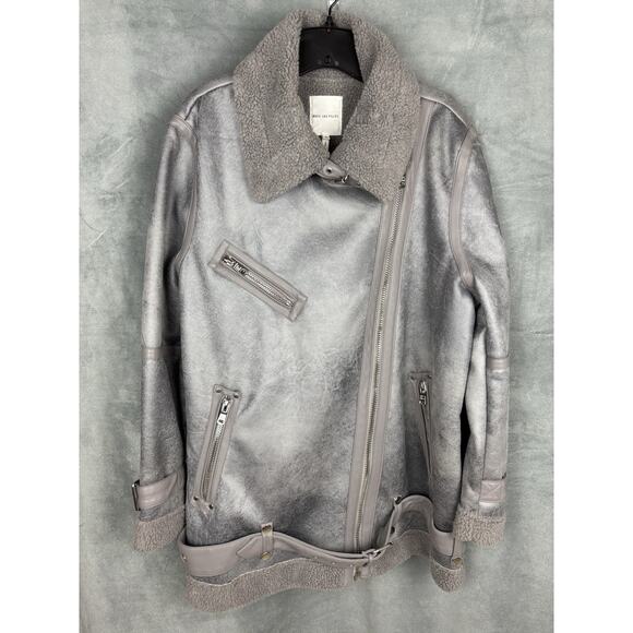 Avec Les Filles Womens Bonded Faux Shearling Biker Moto Jacket - Gray Size XL - Picture 2 of 15